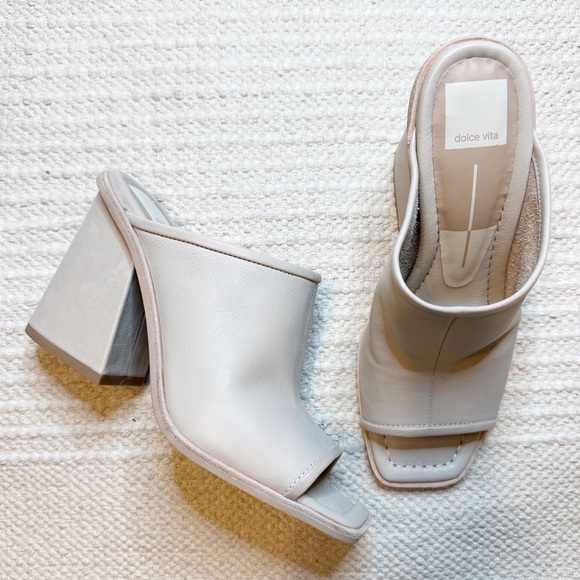 Dolce Vita Shoes - DOLCE VITA cream leather Mavise slip on heeled mules 7.5 NEW